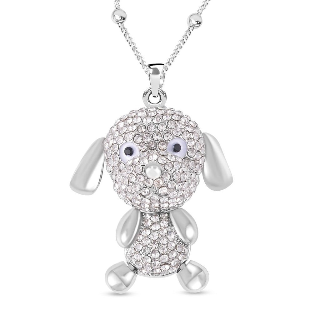 Schwarz-weißer Kristall Hund Kette mit beweglichem Anhänger, silberfarben