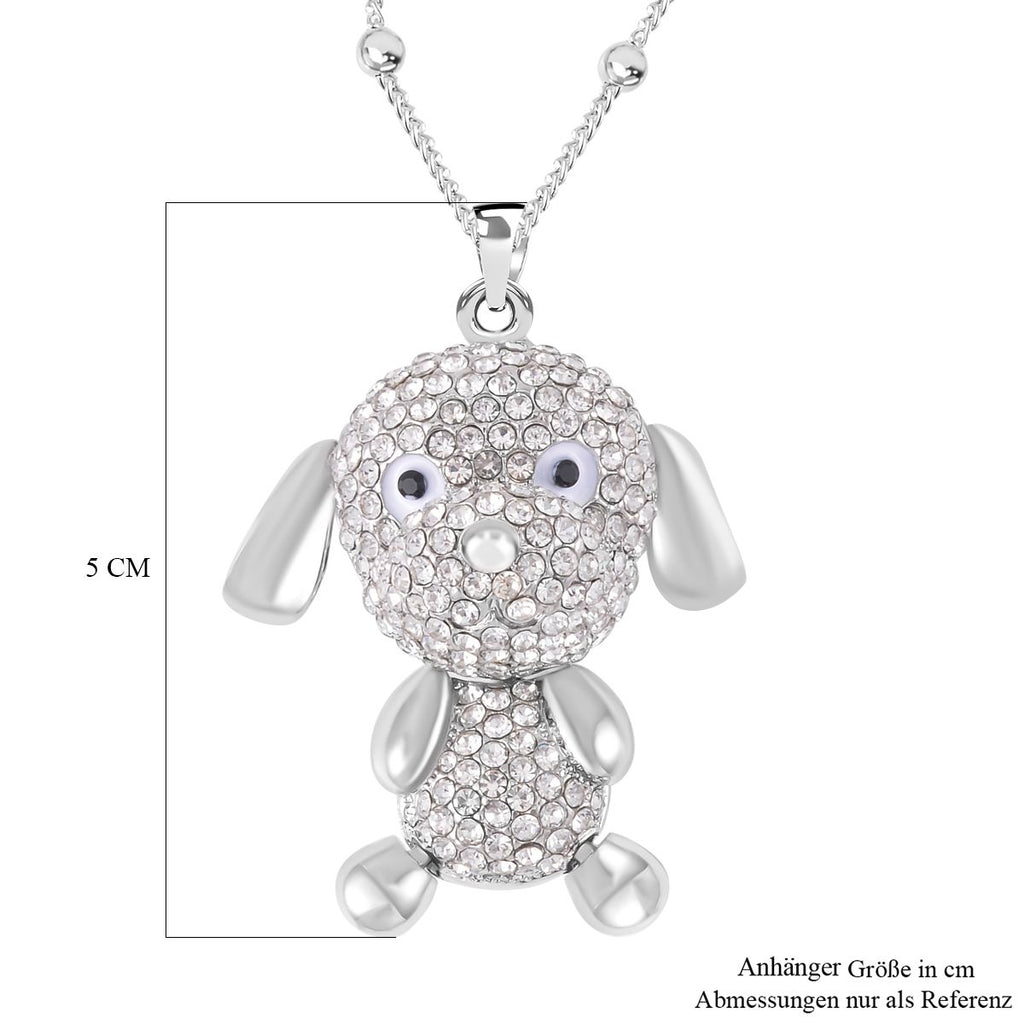 Schwarz-weißer Kristall Hund Kette mit beweglichem Anhänger, silberfarben