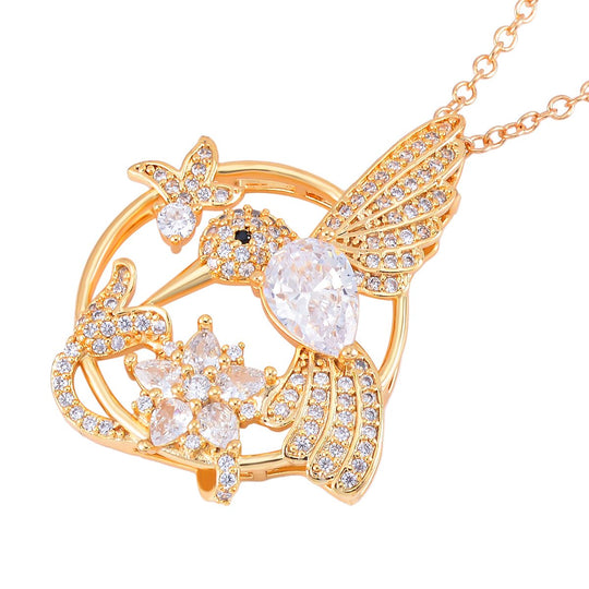Kolibri Zirkonia Anhänger mit Kette, goldfarben