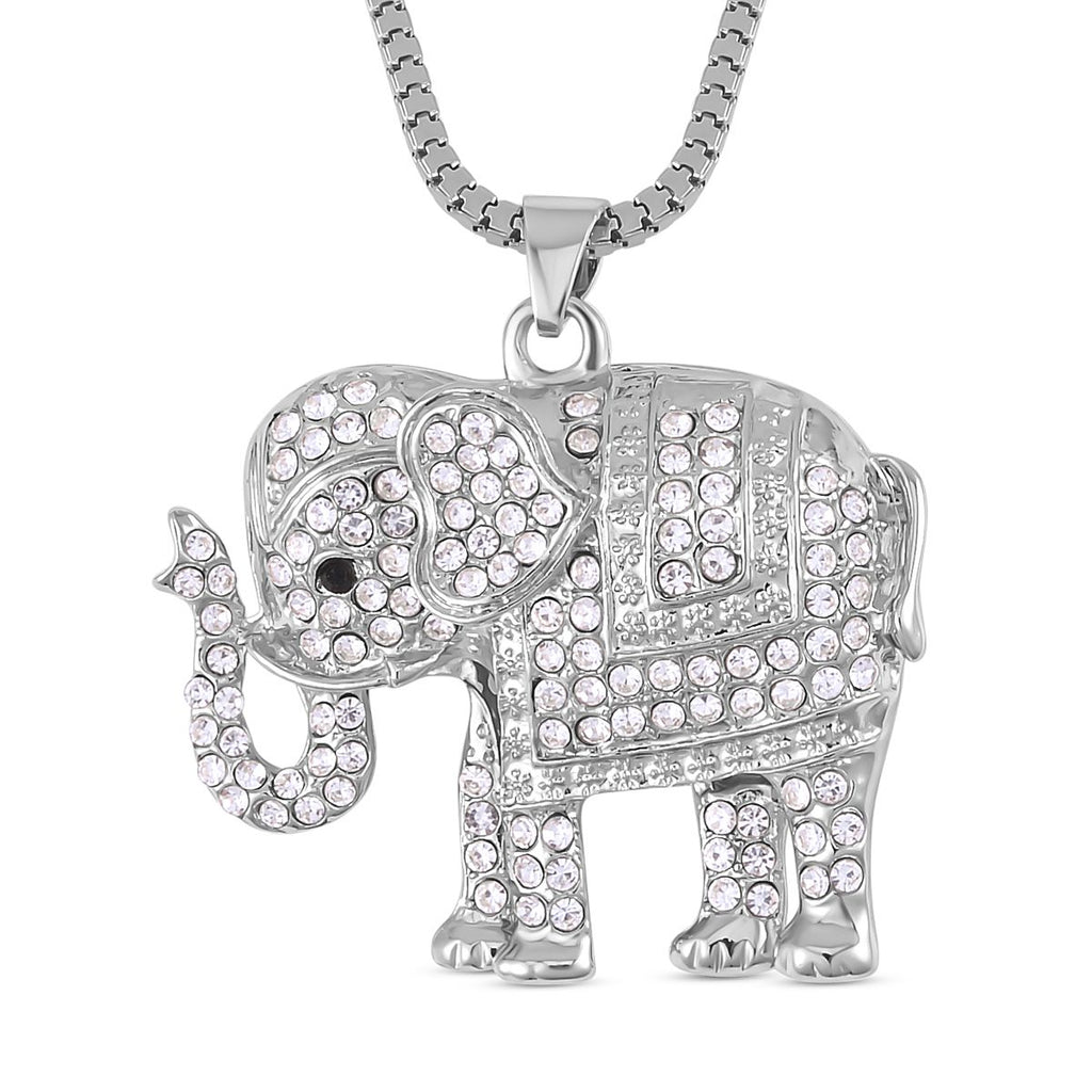 Glitzernder Elefanten-Anhänger mit Kette, weißem und schwarzem Kristall, silberfarben