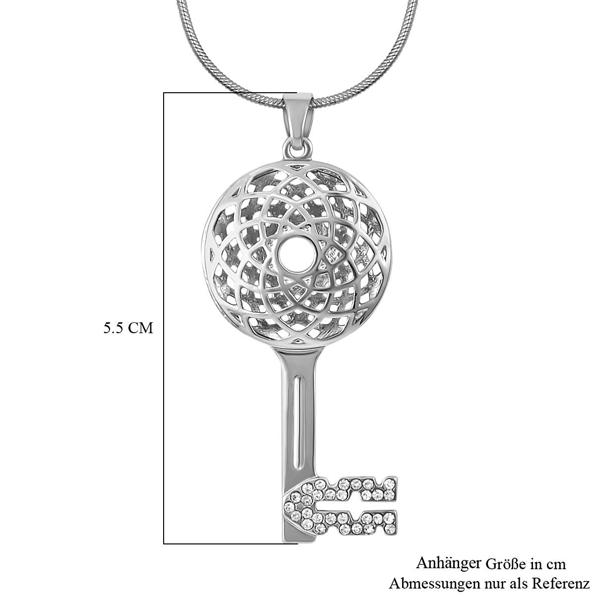 Weißer Kristall Schlüssel Anhänger mit Kette, silberfarben