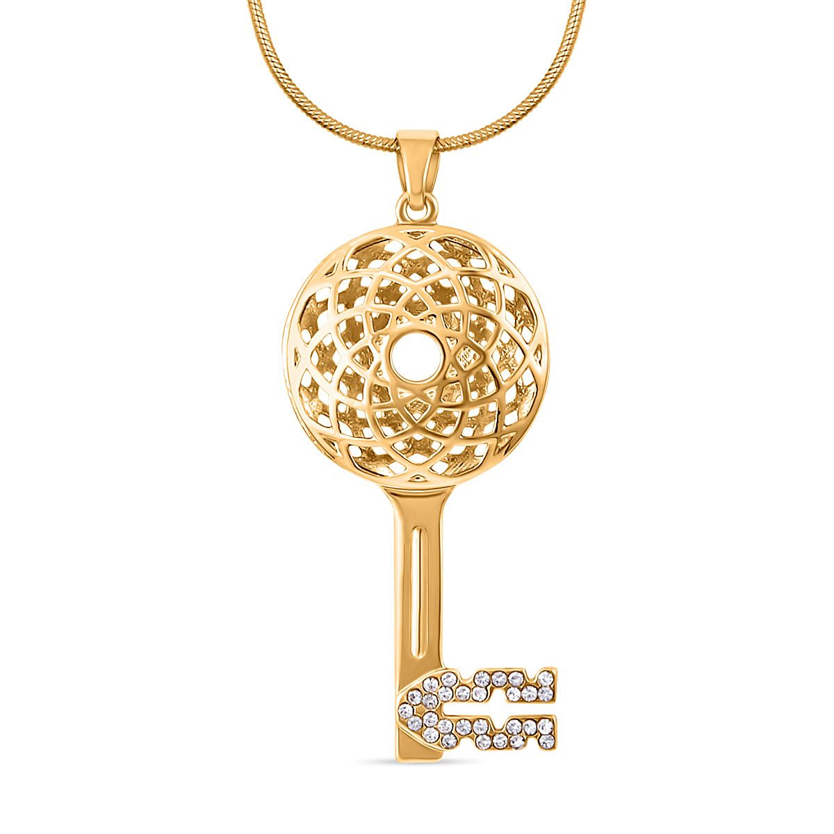 Weißer Kristall Schlüssel Anhänger mit Kette, goldfarben