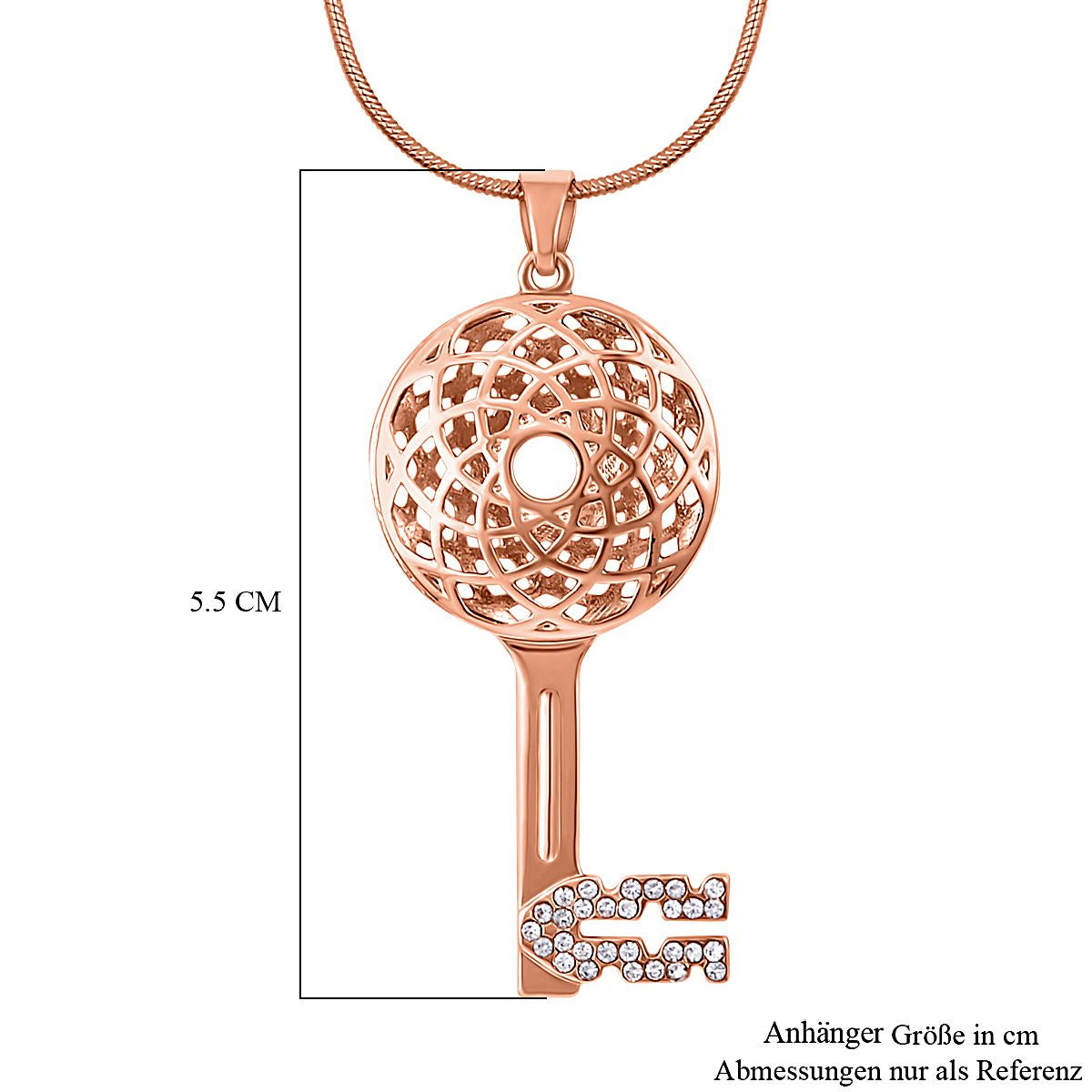Weißer Kristall Schlüssel Anhänger mit Kette, roséfarben