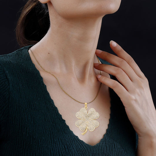 Kristall Kleeblatt-Anhänger mit Kette, goldfarben