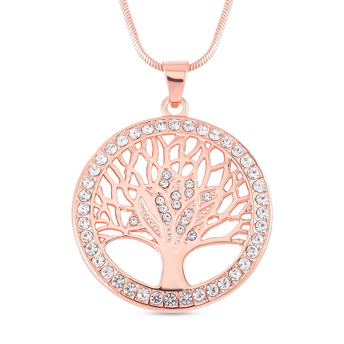 Kristall Lebensbaum Anhänger mit Kette, roséfarben