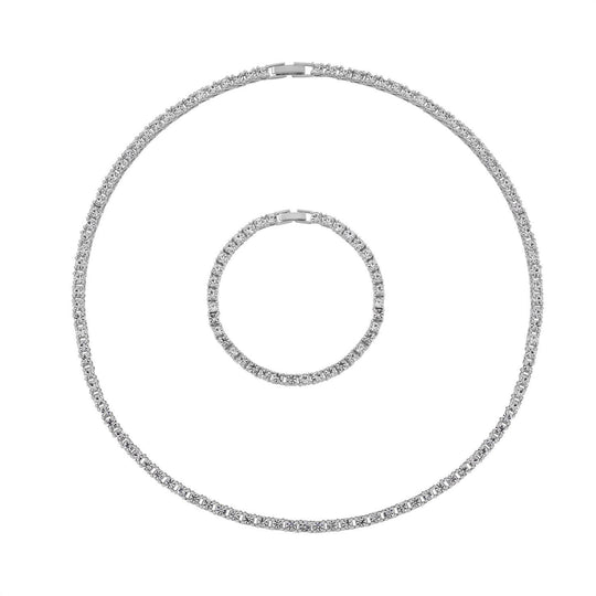2er Set - Weißer Kristall Halskette und Armband Schmuckset, roséfarben