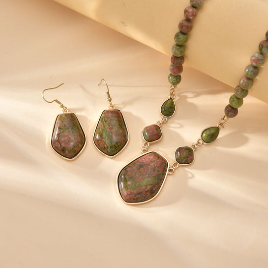 2er Set - Unakite Halskette und Ohrringe, ca. 298.00 ct