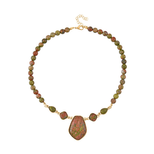2er Set - Unakite Halskette und Ohrringe, ca. 298.00 ct