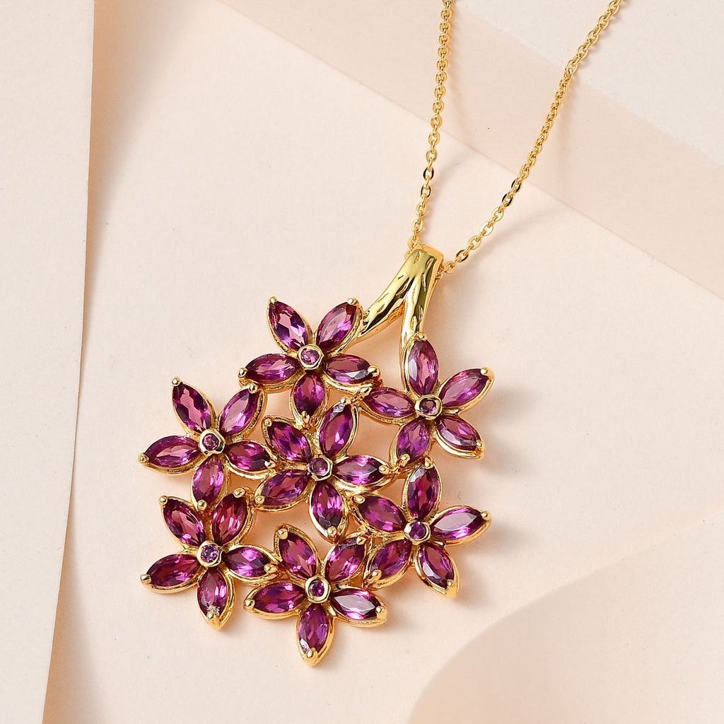 GP Italienische Garten Kollektion - Rhodolith Granat, Kanchanaburi Blauer Saphir Anhänger mit Kette, 925 Silber Gelbgold Vermeil, ca. 6.47 ct