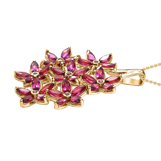 GP Italienische Garten Kollektion - Rhodolith Granat, Kanchanaburi Blauer Saphir Anhänger mit Kette, 925 Silber Gelbgold Vermeil, ca. 6.47 ct