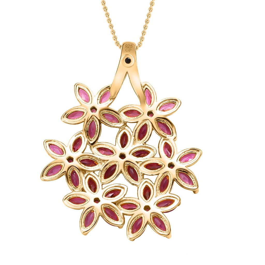 GP Italienische Garten Kollektion - Rhodolith Granat, Kanchanaburi Blauer Saphir Anhänger mit Kette, 925 Silber Gelbgold Vermeil, ca. 6.47 ct