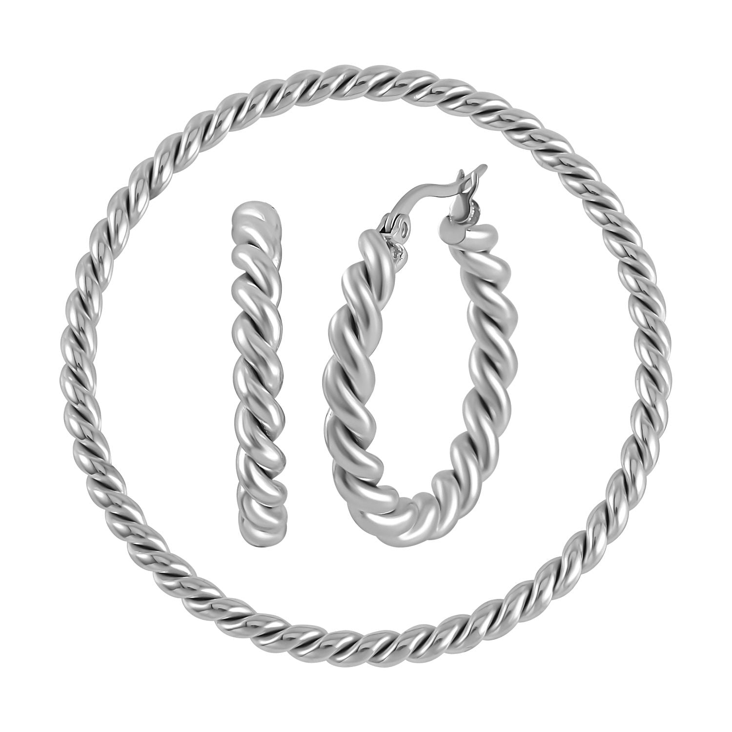 2er Set - Gedrehte Armreif und Ohrringe, 316L Edelstahl