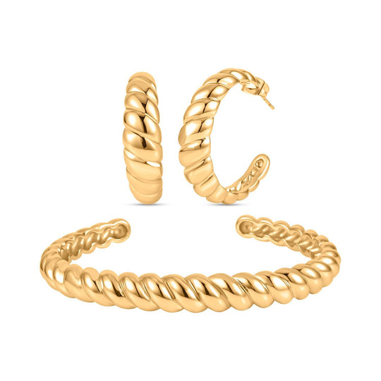 Designer Inpirierte gedrehte Armreif und Creolen, goldfarben