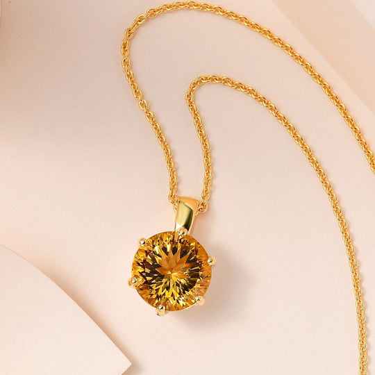 Citrin, Weißer Zirkon Anhänger mit Kette Millenial-Schliff, 925 Silber Gelbgold Vermeil ca. 6.68 ct