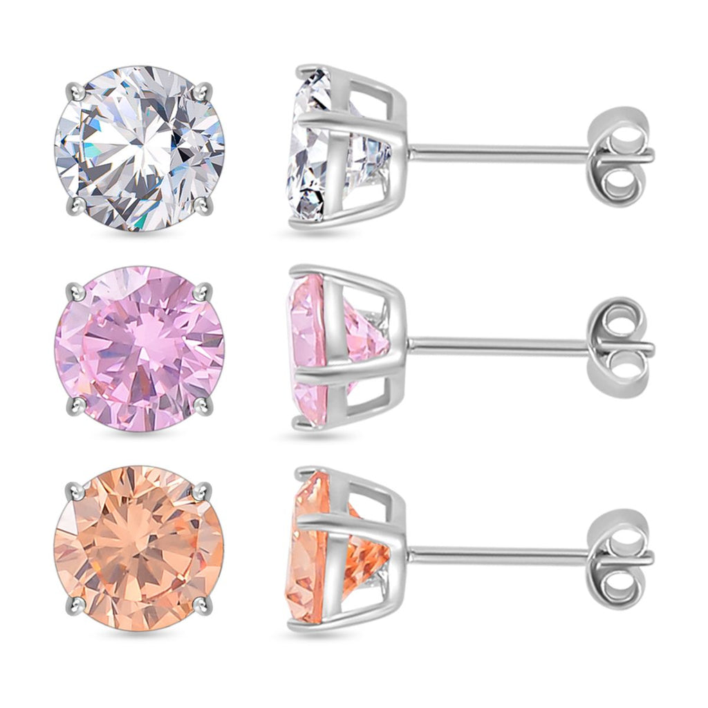3er Set, Weißer Zirkonia, Rosa Zirkonia Schmuckset 925 Silber rhodiniert ca. 1.00 ct