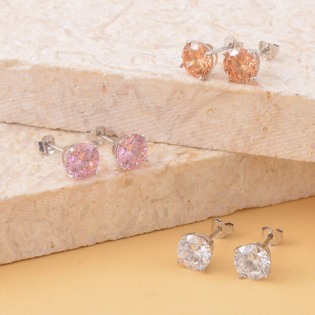 3er Set, Weißer Zirkonia, Rosa Zirkonia Schmuckset 925 Silber rhodiniert ca. 1.00 ct
