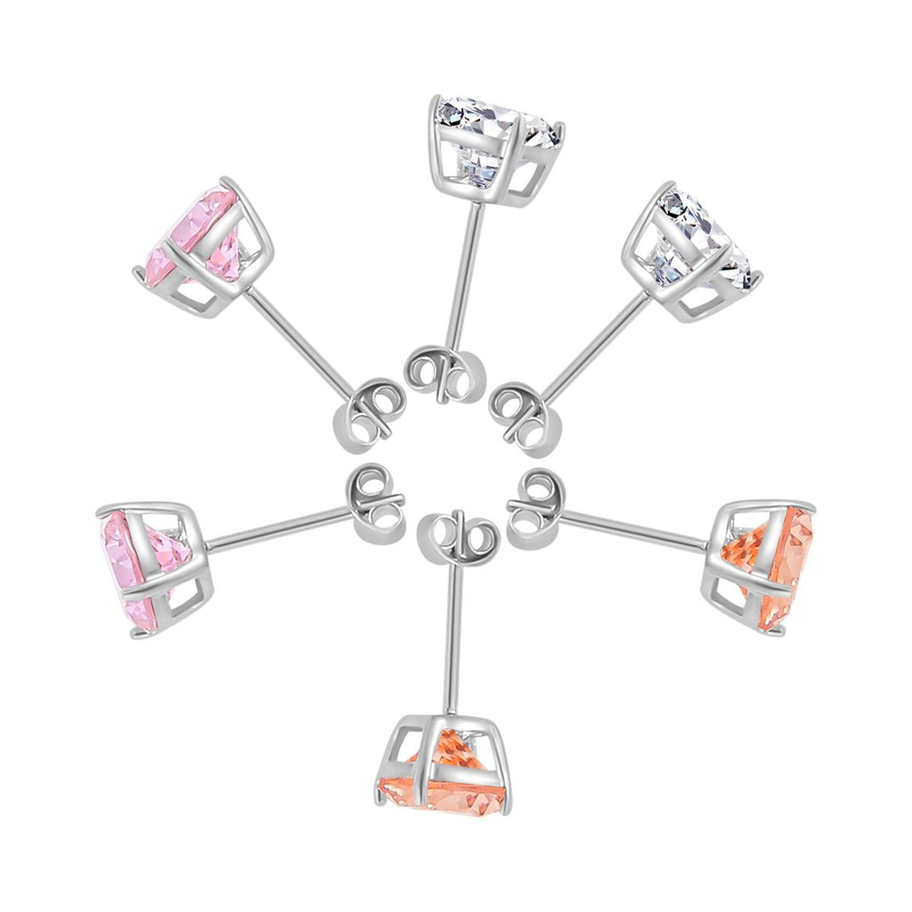 3er Set, Weißer Zirkonia, Rosa Zirkonia Schmuckset 925 Silber rhodiniert ca. 1.00 ct