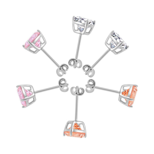 3er Set, Weißer Zirkonia, Rosa Zirkonia Schmuckset 925 Silber rhodiniert ca. 1.00 ct