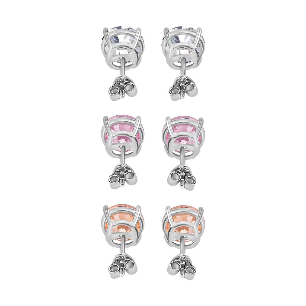 3er Set, Weißer Zirkonia, Rosa Zirkonia Schmuckset 925 Silber rhodiniert ca. 1.00 ct
