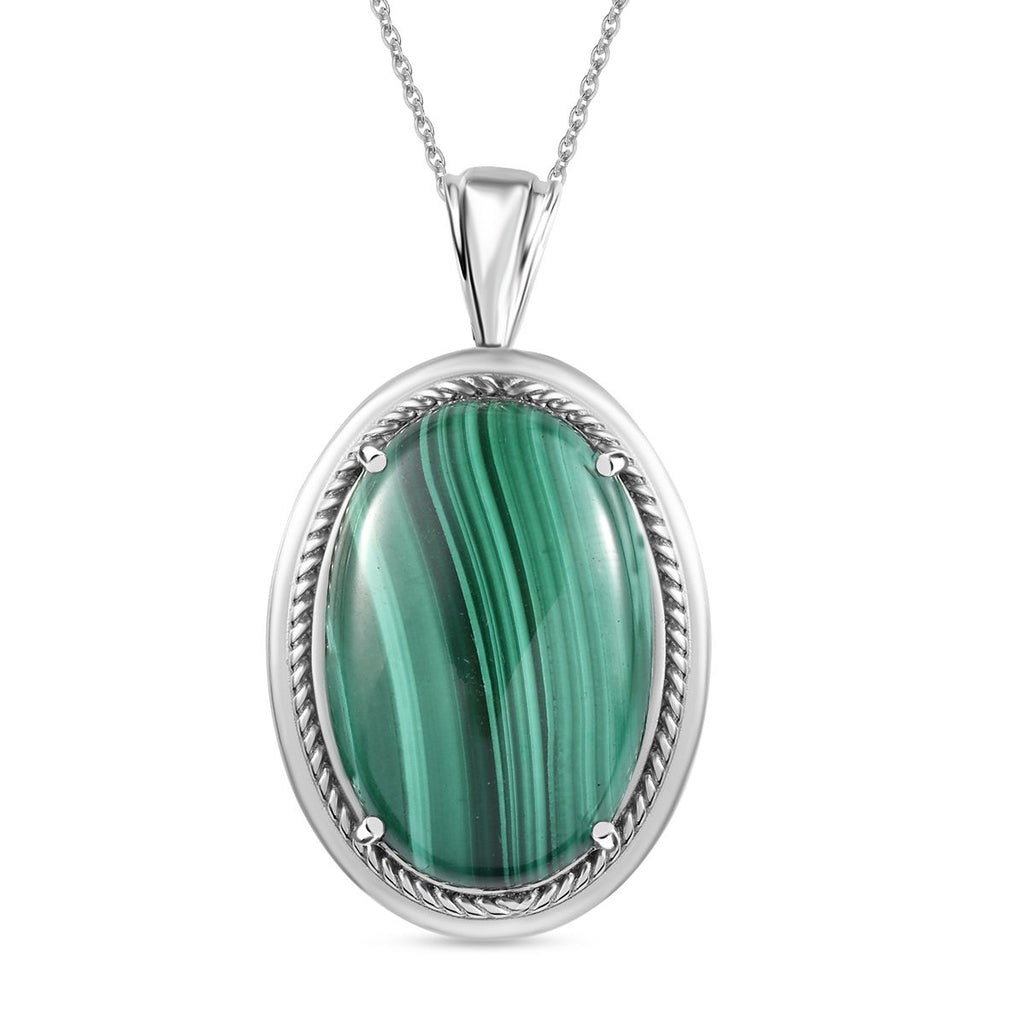 Malachit Anhänger mit Kette, Edelstahl ca. 38.74 ct