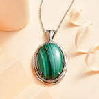 Malachit Anhänger mit Kette, Edelstahl ca. 38.74 ct