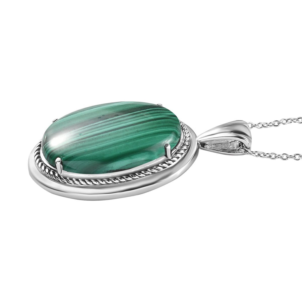 Malachit Anhänger mit Kette, Edelstahl ca. 38.74 ct
