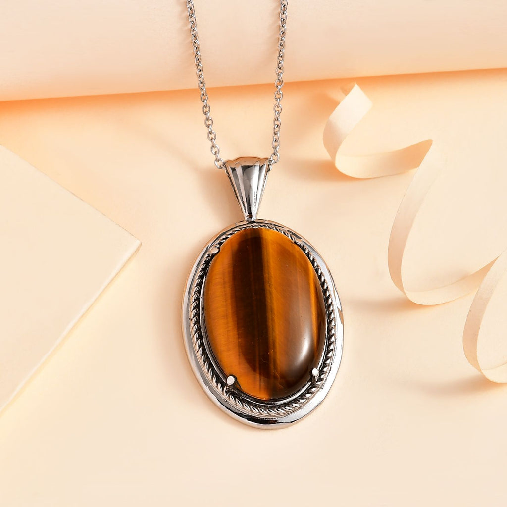 Tigerauge Schmuckset  Edelstahl ca. 33.24 ct