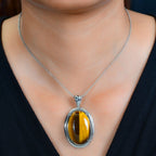 Tigerauge Schmuckset  Edelstahl ca. 33.24 ct