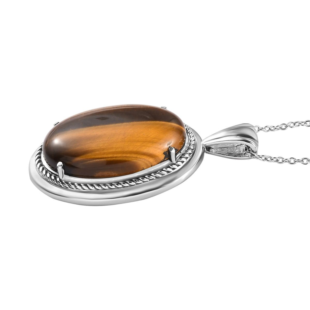 Tigerauge Schmuckset  Edelstahl ca. 33.24 ct