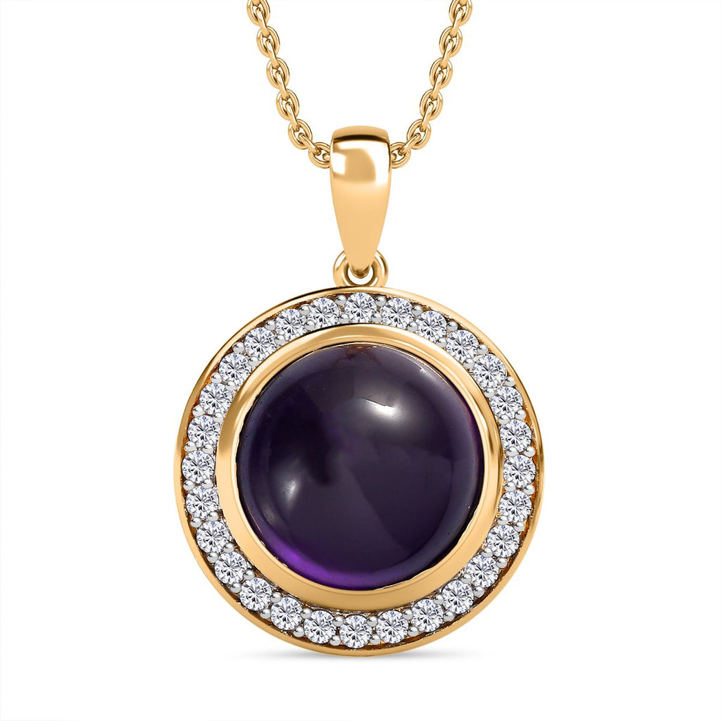 Afrikanischer Amethyst, Weißer Zirkon Anhänger mit Kette, 925 Silber vergoldet ca. 8.86 ct