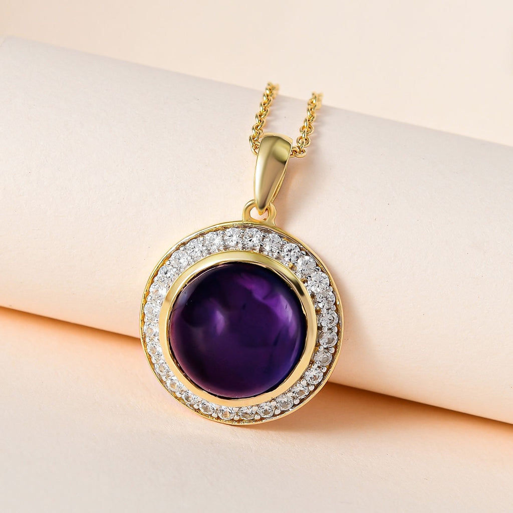 Afrikanischer Amethyst, Weißer Zirkon Anhänger mit Kette, 925 Silber vergoldet ca. 8.86 ct