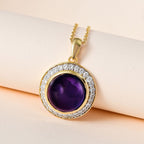 Afrikanischer Amethyst, Weißer Zirkon Anhänger mit Kette, 925 Silber vergoldet ca. 8.86 ct