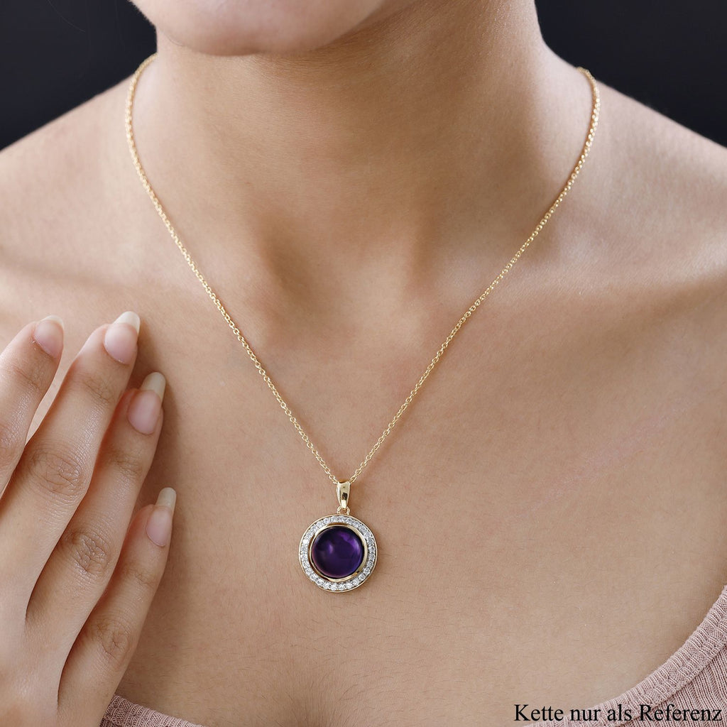 Afrikanischer Amethyst, Weißer Zirkon Anhänger mit Kette, 925 Silber vergoldet ca. 8.86 ct