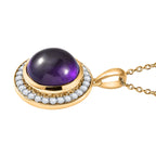 Afrikanischer Amethyst, Weißer Zirkon Anhänger mit Kette, 925 Silber vergoldet ca. 8.86 ct
