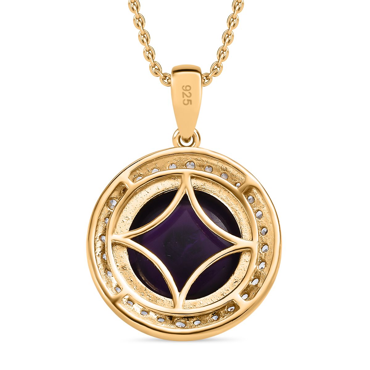 Afrikanischer Amethyst, Weißer Zirkon Anhänger mit Kette, 925 Silber vergoldet ca. 8.86 ct