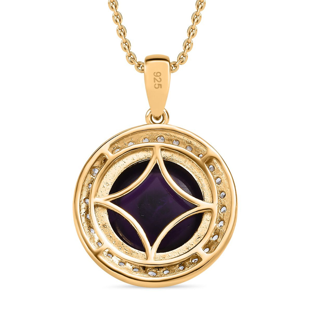 Afrikanischer Amethyst, Weißer Zirkon Anhänger mit Kette, 925 Silber vergoldet ca. 8.86 ct