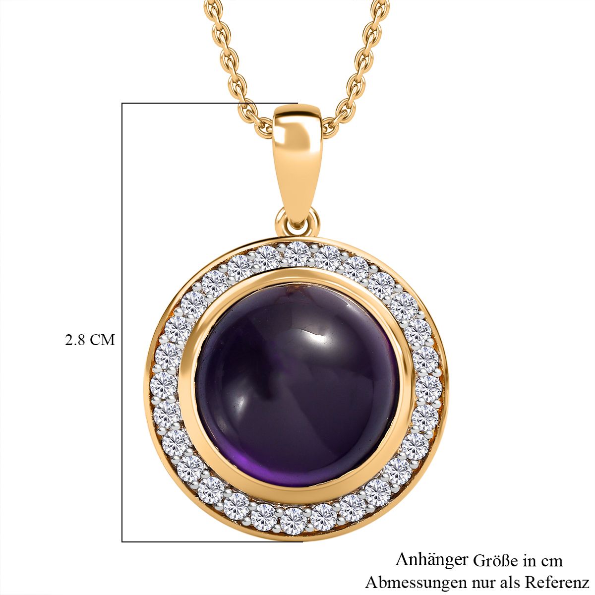 Afrikanischer Amethyst, Weißer Zirkon Anhänger mit Kette, 925 Silber vergoldet ca. 8.86 ct