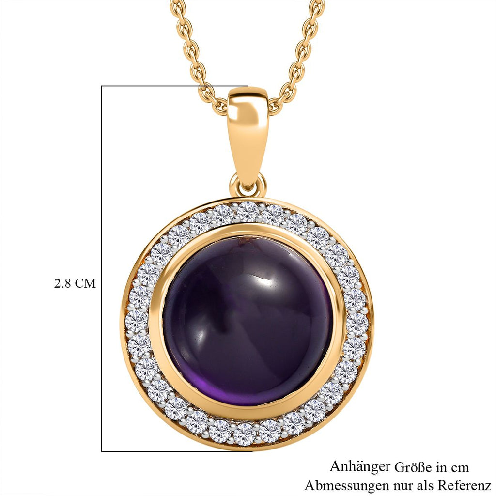 Afrikanischer Amethyst, Weißer Zirkon Anhänger mit Kette, 925 Silber vergoldet ca. 8.86 ct