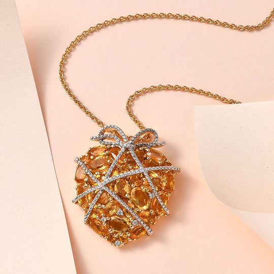 GP Amore Kollektion, Citrin Anhänger mit Kette, 925 Silber vergoldet ca. 7.41 ct