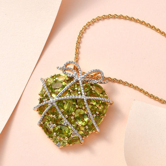 GP Amore Kollektion - natürlicher Peridot-Anhänger mit Kette, 925 Silber vergoldet ca. 8.14 ct