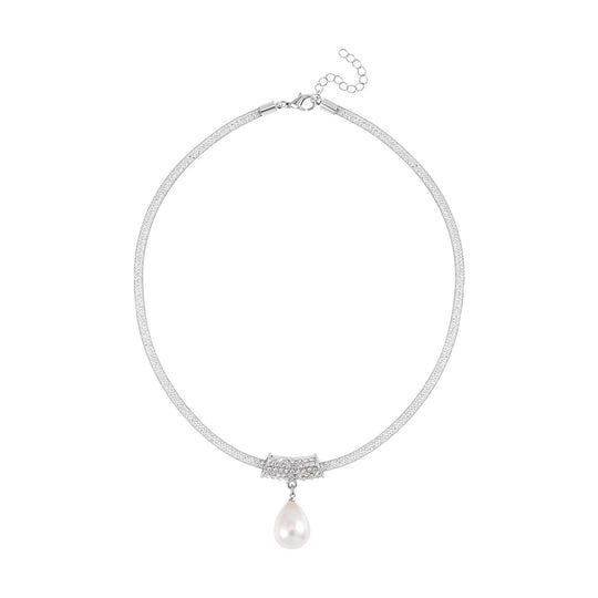 Goldener Muschelkernperle und weißer Kristall Anhänger mit 45+5cm Kette, Legierung
