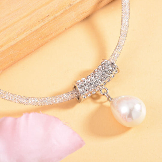 Goldener Muschelkernperle und weißer Kristall Anhänger mit 45+5cm Kette, Legierung