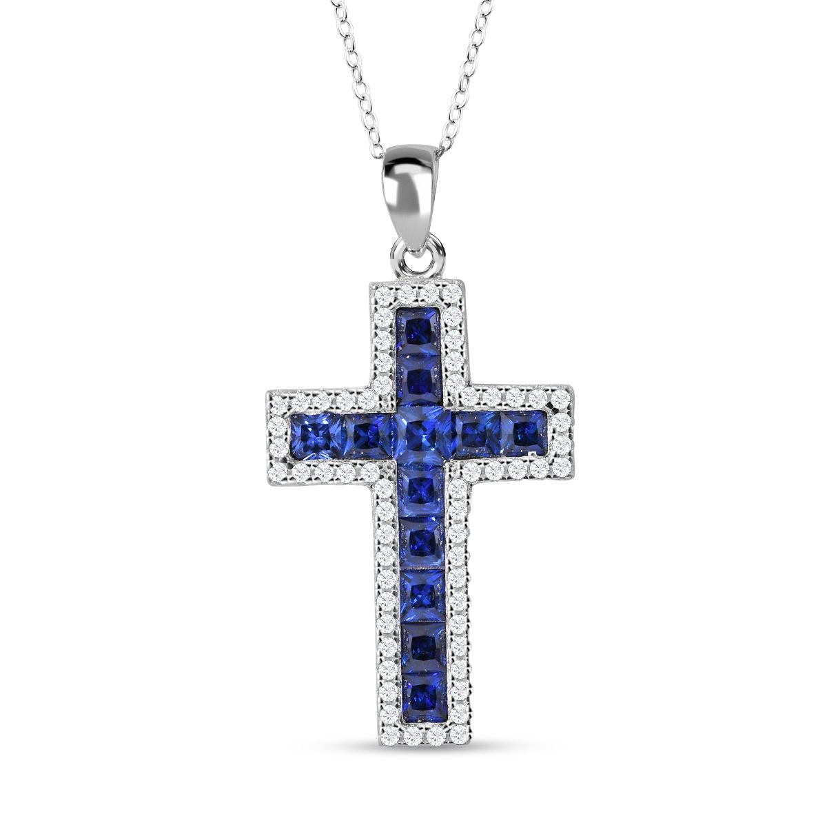 LUSTRO STELLA - Blauer Zirkonia Anhänger mit Kette, 925 Silber rhodiniert ca. 2.78 ct
