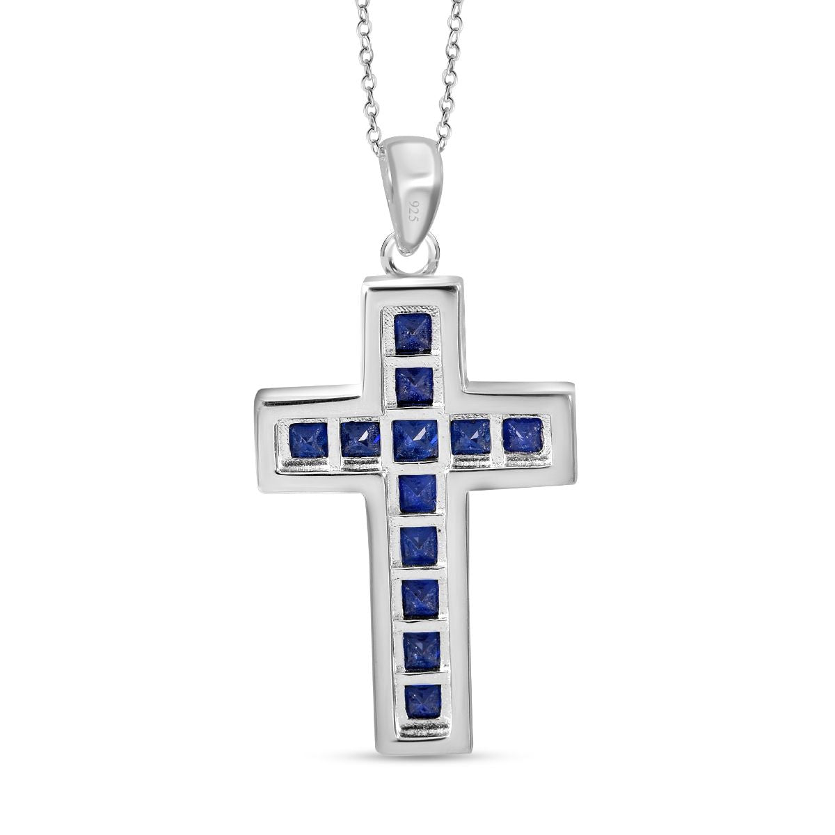 LUSTRO STELLA - Blauer Zirkonia Anhänger mit Kette, 925 Silber rhodiniert ca. 2.78 ct