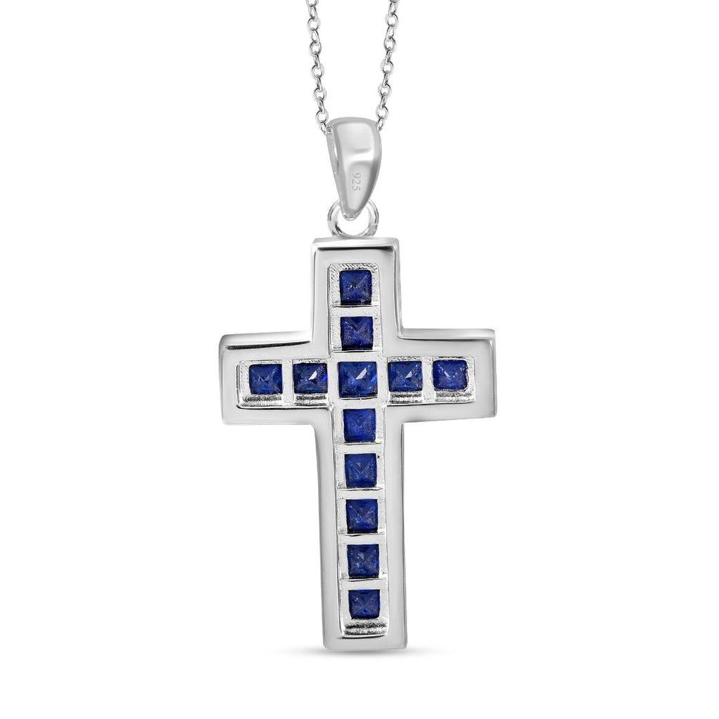LUSTRO STELLA - Blauer Zirkonia Anhänger mit Kette, 925 Silber rhodiniert ca. 2.78 ct