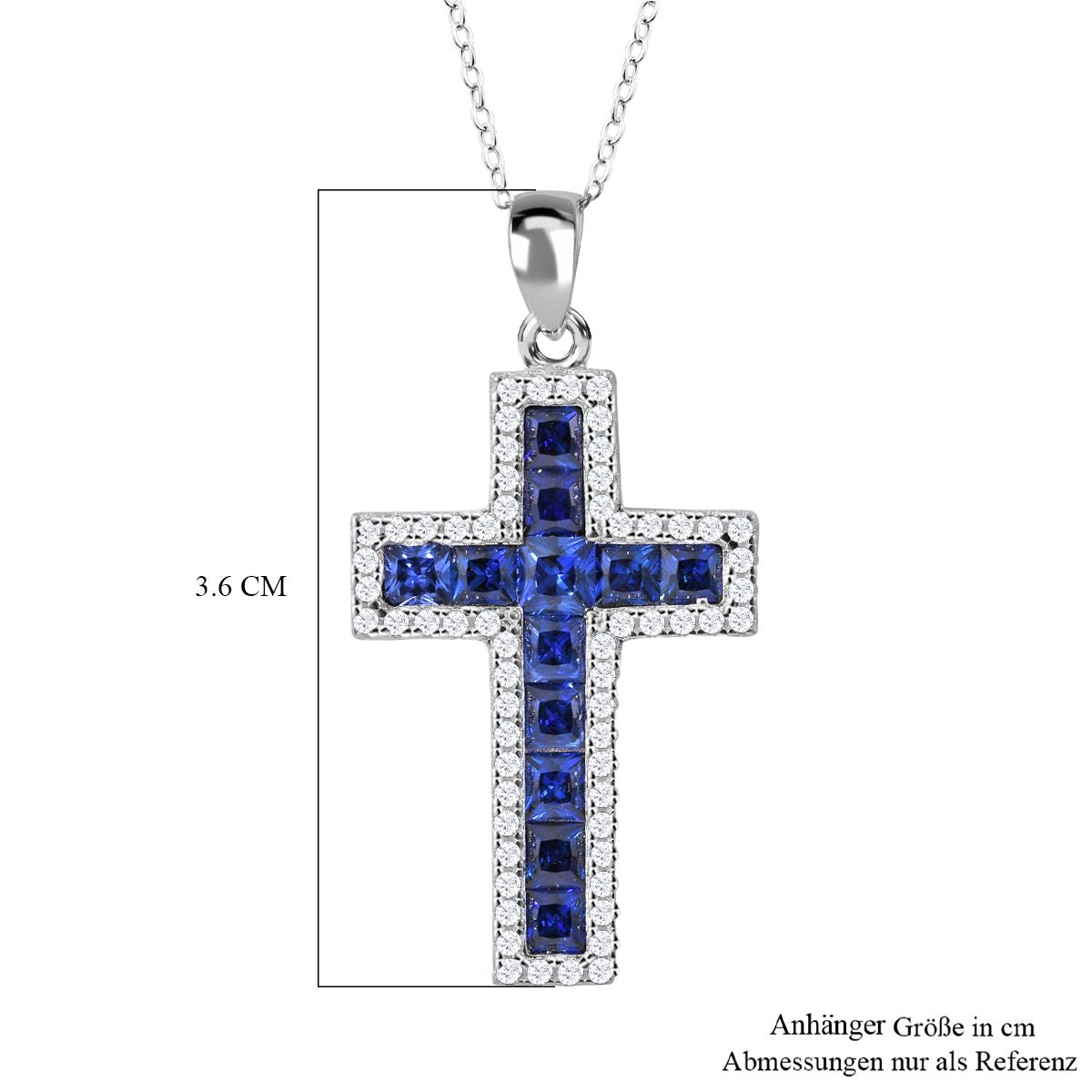 LUSTRO STELLA - Blauer Zirkonia Anhänger mit Kette, 925 Silber rhodiniert ca. 2.78 ct