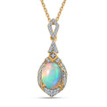 Natürlicher, äthiopischer Welo Opal, Weißer Zirkon Anhänger mit Kette, 925 Silber Gelbgold Vermeil, ca. 2.31 ct