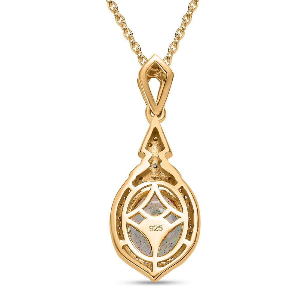 Natürlicher, äthiopischer Welo Opal, Weißer Zirkon Anhänger mit Kette, 925 Silber Gelbgold Vermeil, ca. 2.31 ct