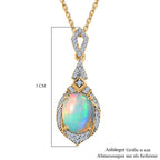 Natürlicher, äthiopischer Welo Opal, Weißer Zirkon Anhänger mit Kette, 925 Silber Gelbgold Vermeil, ca. 2.31 ct
