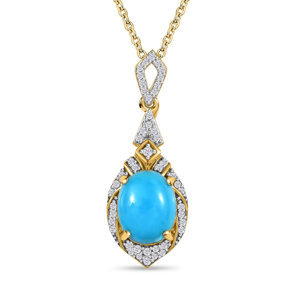 Amerikanischer, natürlicher Sleeping Beauty Türkis, weißer Zirkon Anhänger mit Kette, 925 Silber Gelbgold Vermeil ca. 3.21 ct